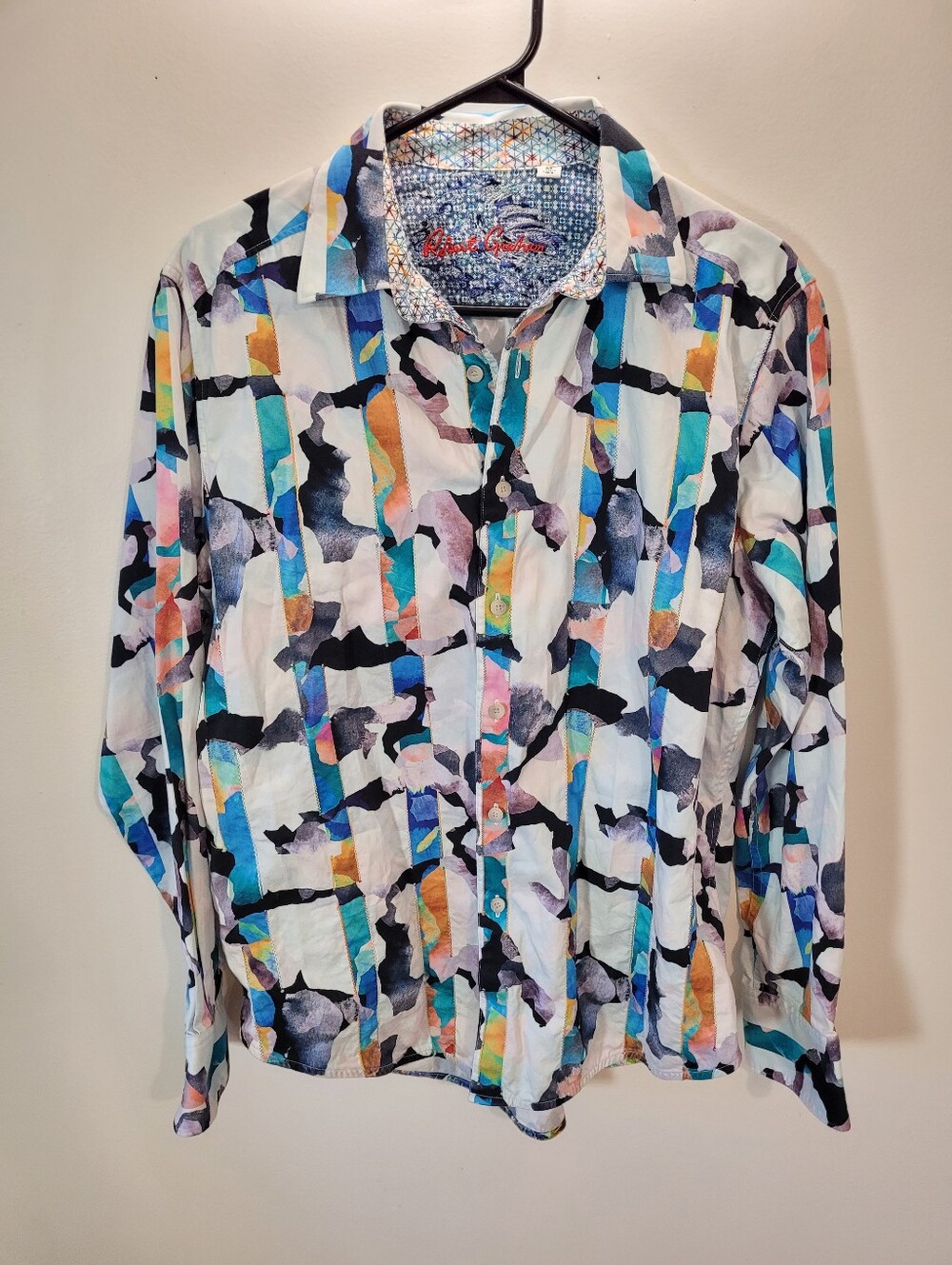 Robert Graham Calazans Abstract Print Dress Shirt - White + Multicolor - Size M